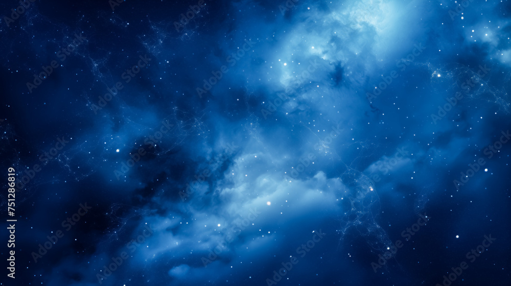 Naklejka premium Cosmic dust and stars in a deep blue nebula