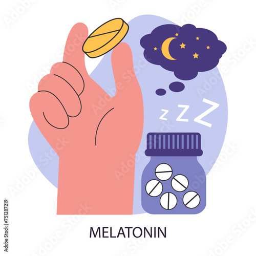 Melatonin pill. Human hand holding synthetic melatonin medicine