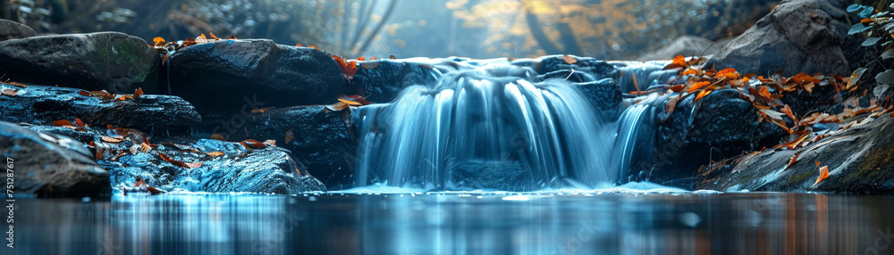 Still waterfall motion frozen in time serene and peaceful - obrazy, fototapety, plakaty 
