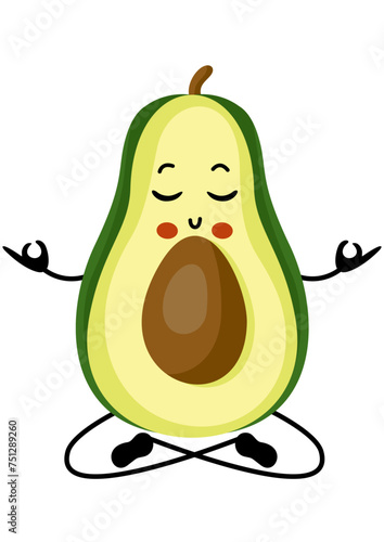 Cute avocado mascot doing yoga meditation