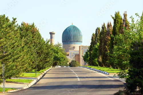 Architecture of Registan, an old public square in the heart of the ancient city of Samarkand, Uzbekistan photo