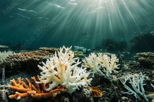 Coral bleaching because sea surface temperatures rise from global warming and  environment change