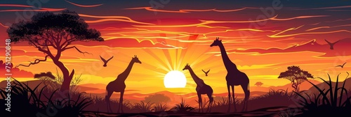 Big copy of "giraffes in the African Savannah". Generative Ai © Planum