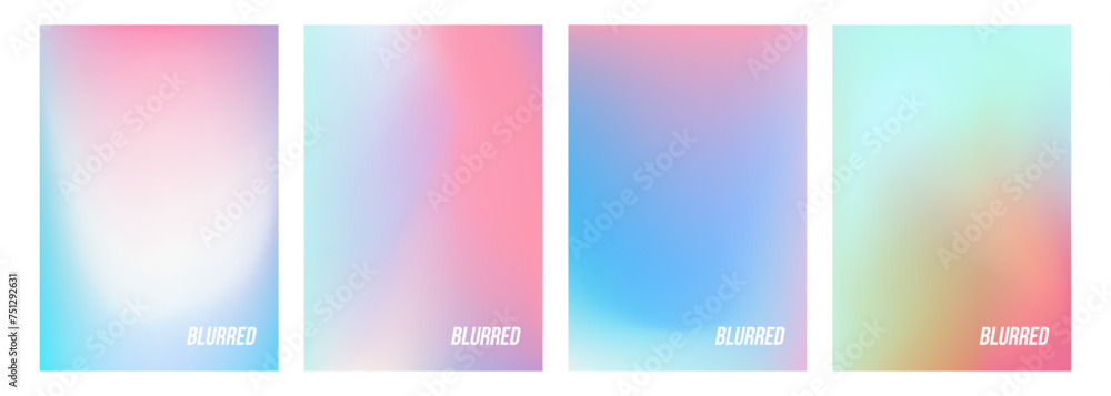 Set of light colored blurred abstract backgrounds. Soft color gradients for creative graphic design. Vector illustration.