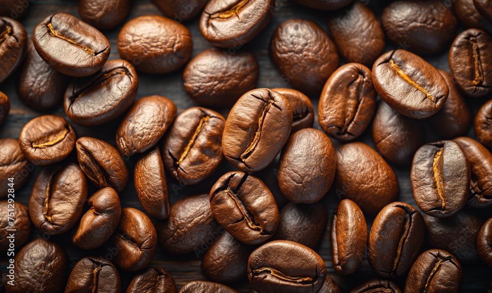 Fototapeta premium Background of roasted coffee beans close up.