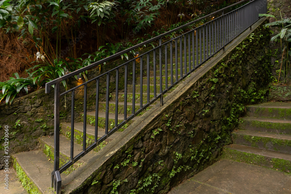 Steep stone stairs outdoors covered with moss Steep stone stairs outdoors covered with moss