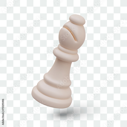 Realistic white bishop, isolated vector image. Strong chess piece