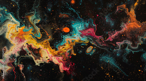 Bursting neon galaxies swirling in a kaleidoscope of electric hues against a velvet-black canvas.