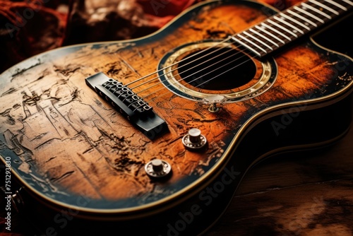 guitar on the background of the old map of the world