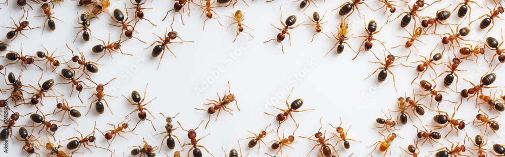 Herd of ant.Top view isolated on white background. Generative AI Herd of ant.Top view isolated on white background. Generative AI