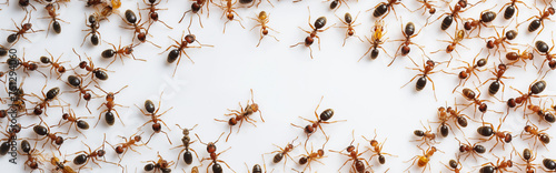 Herd of ant.Top view isolated on white background. Generative AI