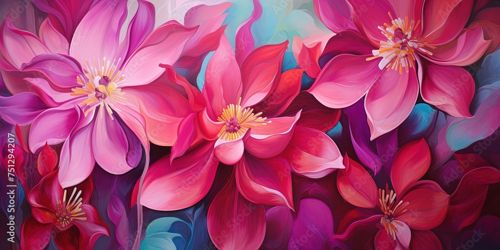Vibrant petals dance in a whimsical canvas of fuchsia, bursting with an ethereal blend of art and nature Vibrant petals dance in a whimsical canvas of fuchsia, bursting with an ethereal blend of art and nature