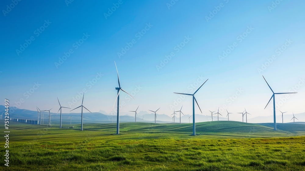 Innovative wind farm with modern turbines, exemplifying renewable energy Innovative wind farm with modern turbines, exemplifying renewable energy