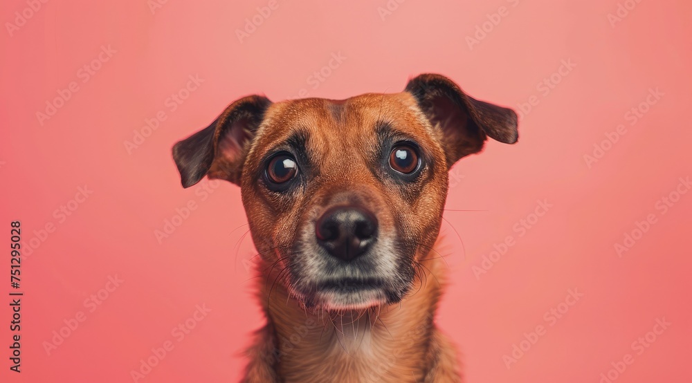 Tan Dog with Floppy Ears Posing Against Pink Backdrop - Generative AI