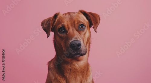 Tan Dog with Floppy Ears Posing Against Pink Backdrop - Generative AI