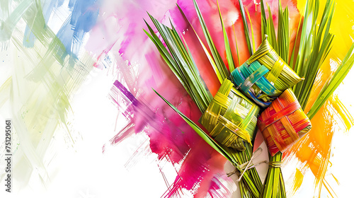 Abstract oil hand painting of ketupat, Eid al-Fitr holiday