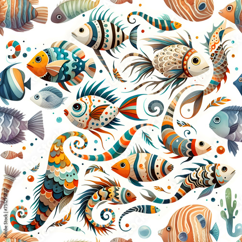 fish Seamless pattern ornamental colorful.