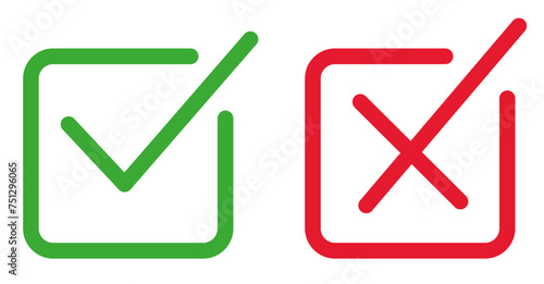 Green ticks and red crosses. Yes or no. Vector graphics. photo