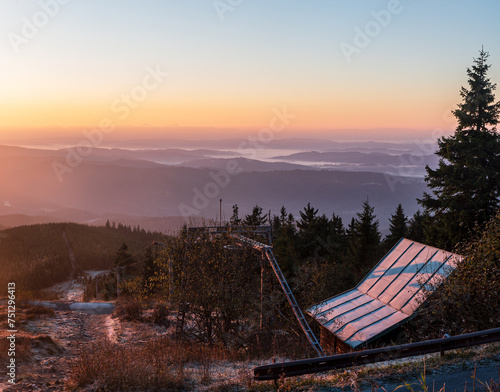 View from Lysa hora hill in Moravskoslezske Beskydy mountains in Czech republic photo