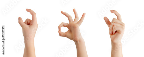 Transparent holding hands with two finger and good, perfect hand gestures on white background