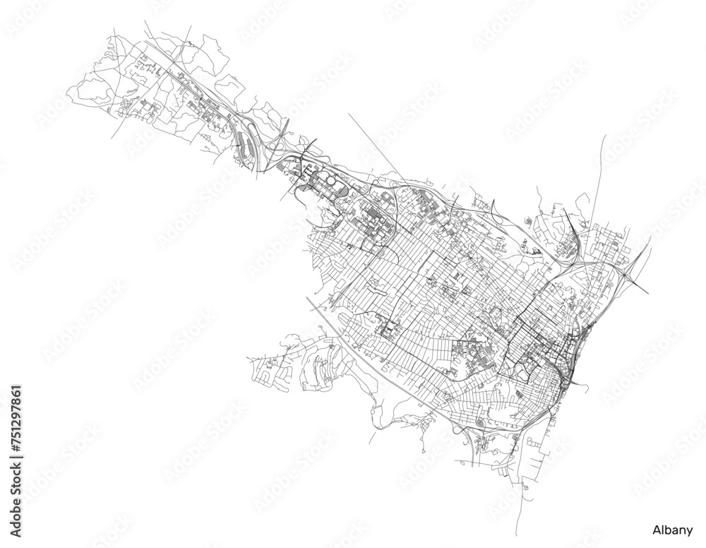 Albany city map with roads and streets, United States. Vector outline illustration. Albany city map with roads and streets, United States. Vector outline illustration.