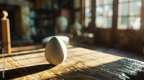 An egg on brown table with backlight setup