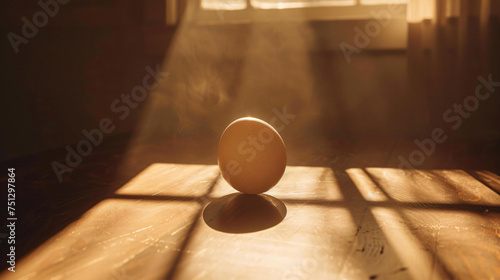 An egg on brown table with backlight setup © Hassan