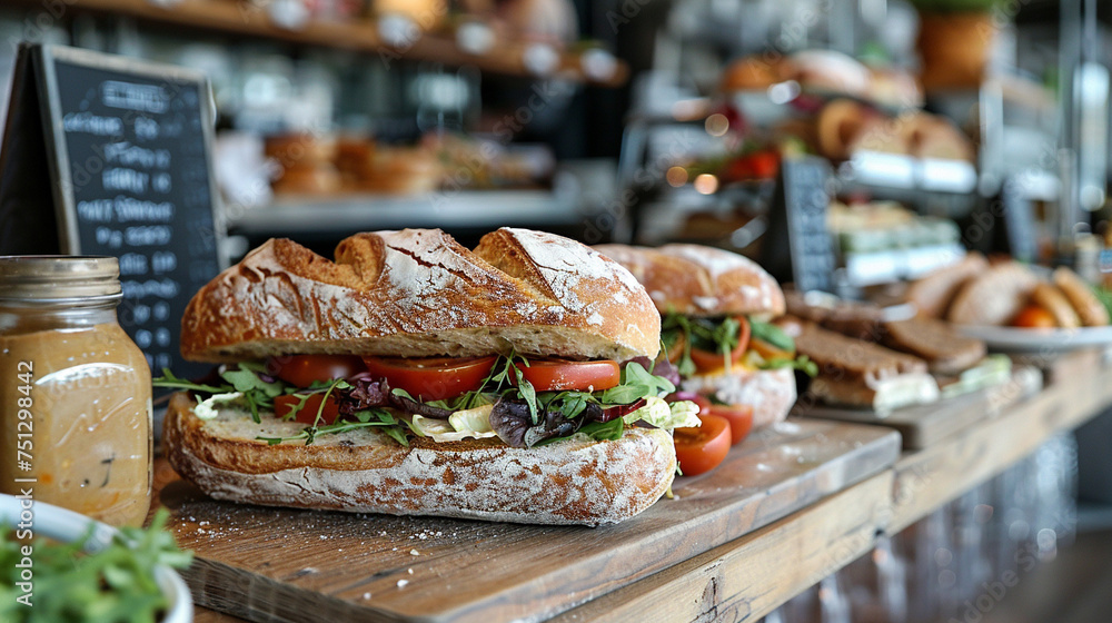 Fototapeta premium Gourmet sandwich shop realistic artisan breads and fillings casual chic