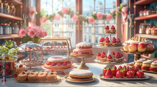 French patisserie morning realistic pastries and coffees quaint shop © Thanapipat
