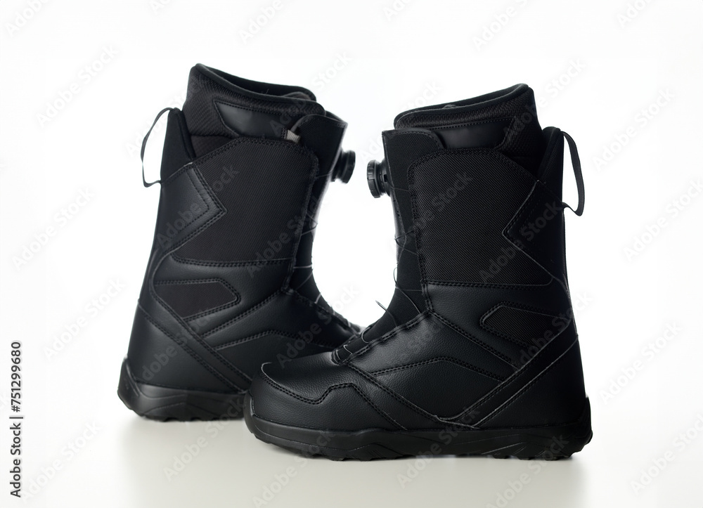 A pair of new snowboard boots. Advertising photography for printing. A pair of new snowboard boots. Advertising photography for printing.