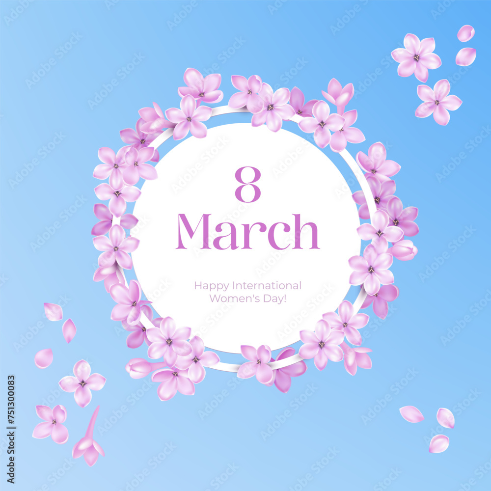 A realistic lilac flowers for International Women's Day card on March 8th. Perfect for greeting cards, invitations, and banners, celebrating the beauty of nature and womanhood. Not AI. A realistic lilac flowers for International Women's Day card on March 8th. Perfect for greeting cards, invitations, and banners, celebrating the beauty of nature and womanhood. Not AI.