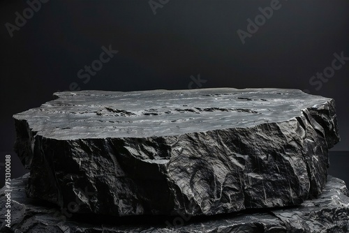 Empty black rock podium over black background Generative Ai 