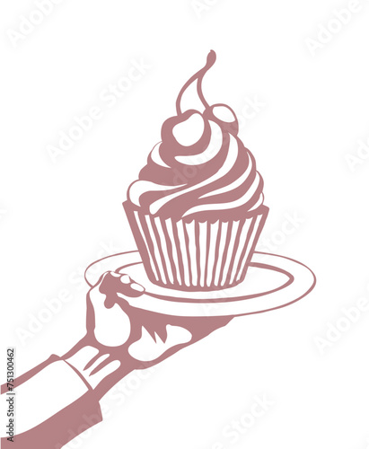 Vector drawing. The hand offers a treacherous treat