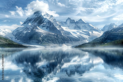 A Serene Mountain Lake reflecting snow-capped peaks.
