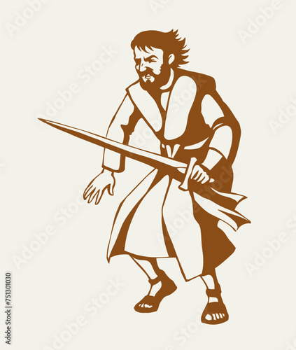 Vector drawing. Man with sword