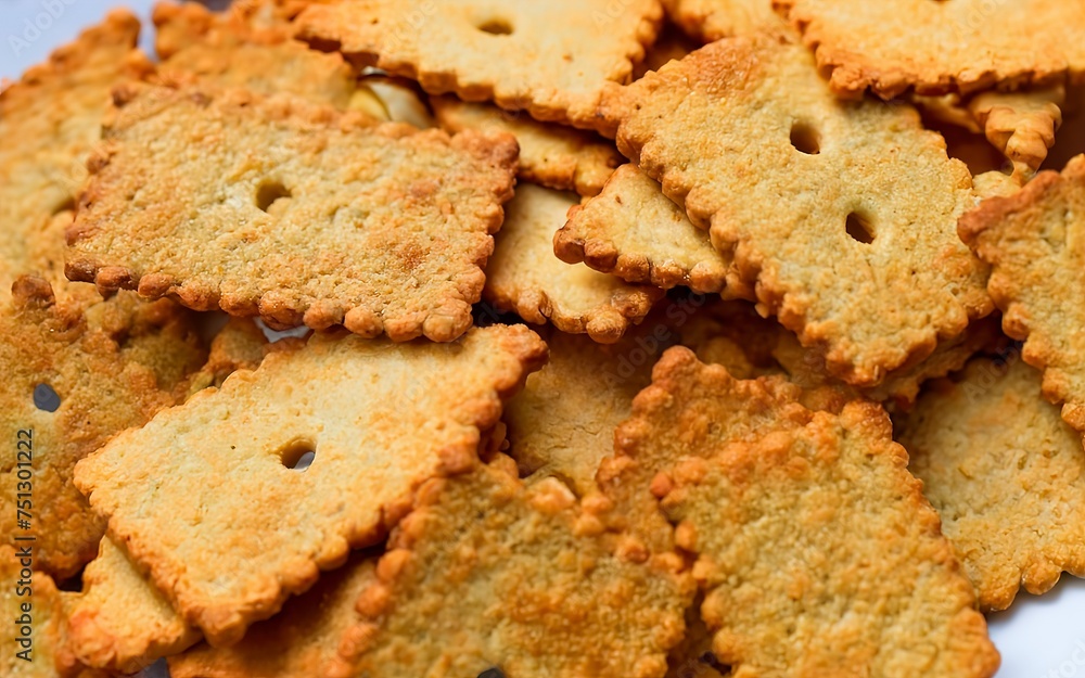 Yellow spicy crackers on a white plate. Breadcrumbs for beer. Snack Yellow spicy crackers on a white plate. Breadcrumbs for beer. Snack