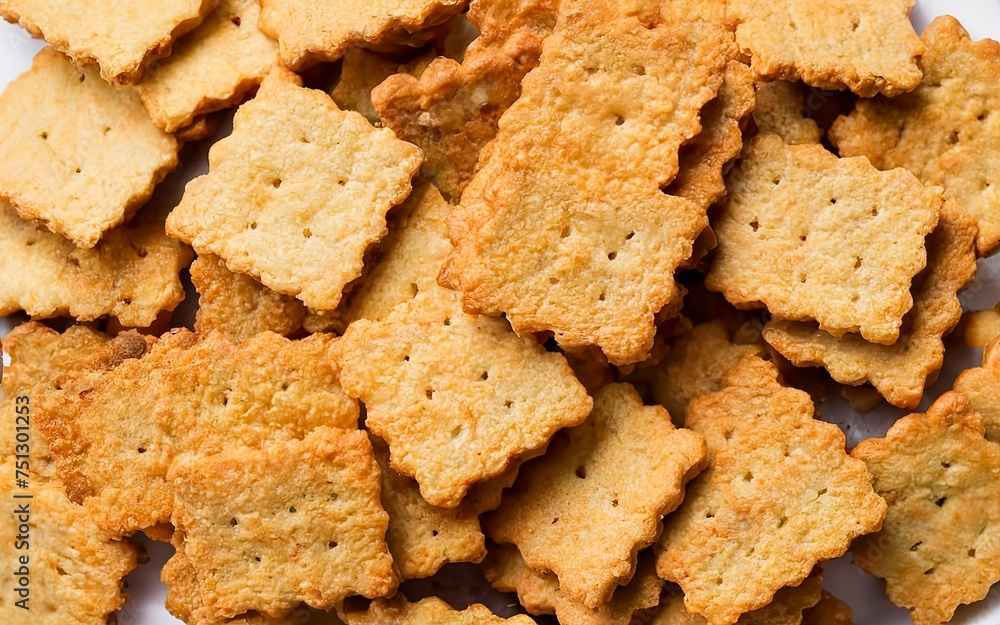 Yellow spicy crackers on a white plate. Breadcrumbs for beer. Snack Yellow spicy crackers on a white plate. Breadcrumbs for beer. Snack