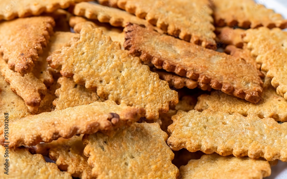 Yellow spicy crackers on a white plate. Breadcrumbs for beer. Snack Yellow spicy crackers on a white plate. Breadcrumbs for beer. Snack