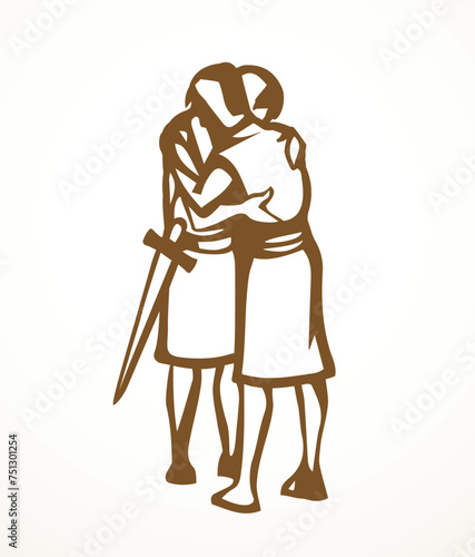 Vector drawing. People hug each other