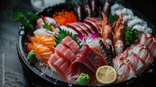 Delicious Japanese food, seafood, sashimi, plate