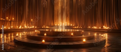 Podium surrounded by a circle of candles, intimate reveal, warm glow