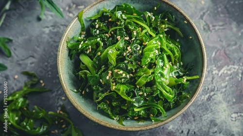 Seaweed salad in a bowl on the table