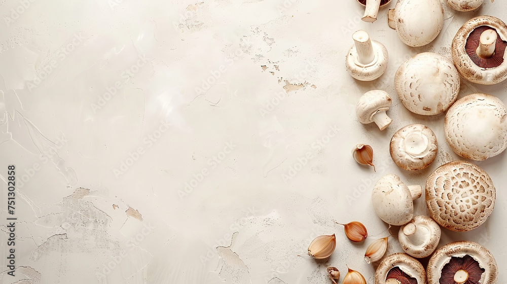 Obraz premium variety of fresh natural mushrooms top view, with empty copy space