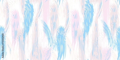 Pastel artistic oil dynamic brush strokes texture seamless pattern. Blue splashes of paint on a light background. Abstract geometric print with stains, drops, spots vertical lines patterned. Collage