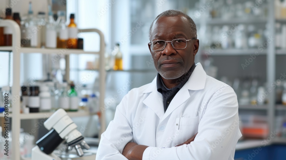 Portrait of a scientist in a white lab coat Portrait of a scientist in a white lab coat