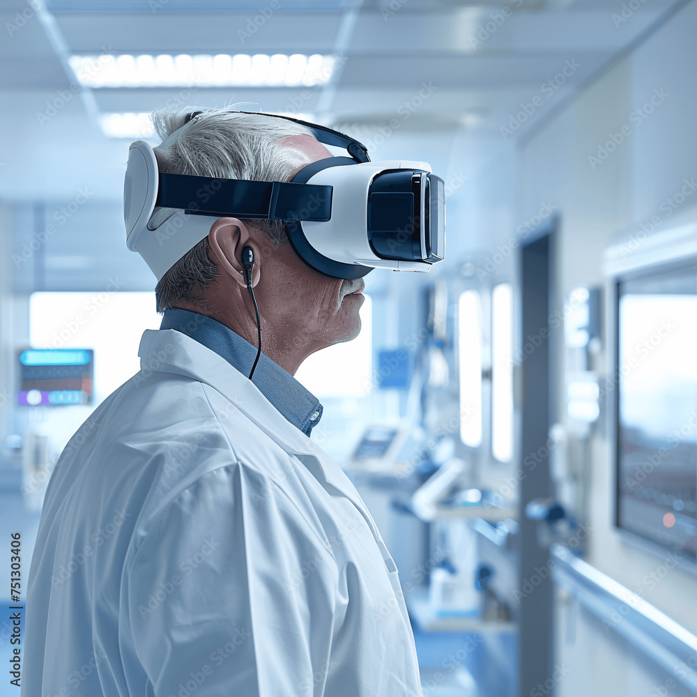 Medical Doctor Wearing VR Glasses in Surgery Room Medical Doctor Wearing VR Glasses in Surgery Room
