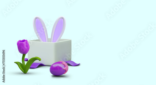 Festive Easter concept in children style. Bunny ears stick out of box