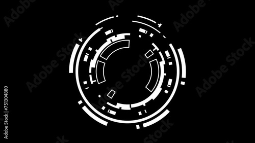White circle HUD animation element on black background.