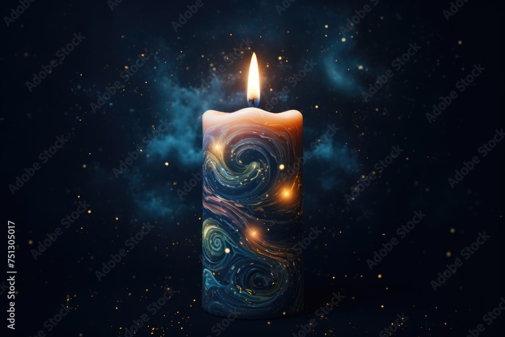 fabulous Night forest and burning candles. mysterious fairy scene. witchcraft ritual. magic fall season Background. samhain sabbat, Halloween holiday concept. copy space - obrazy, fototapety, plakaty 