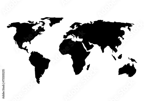 Mapa negro del mundo en fondo blanco. photo